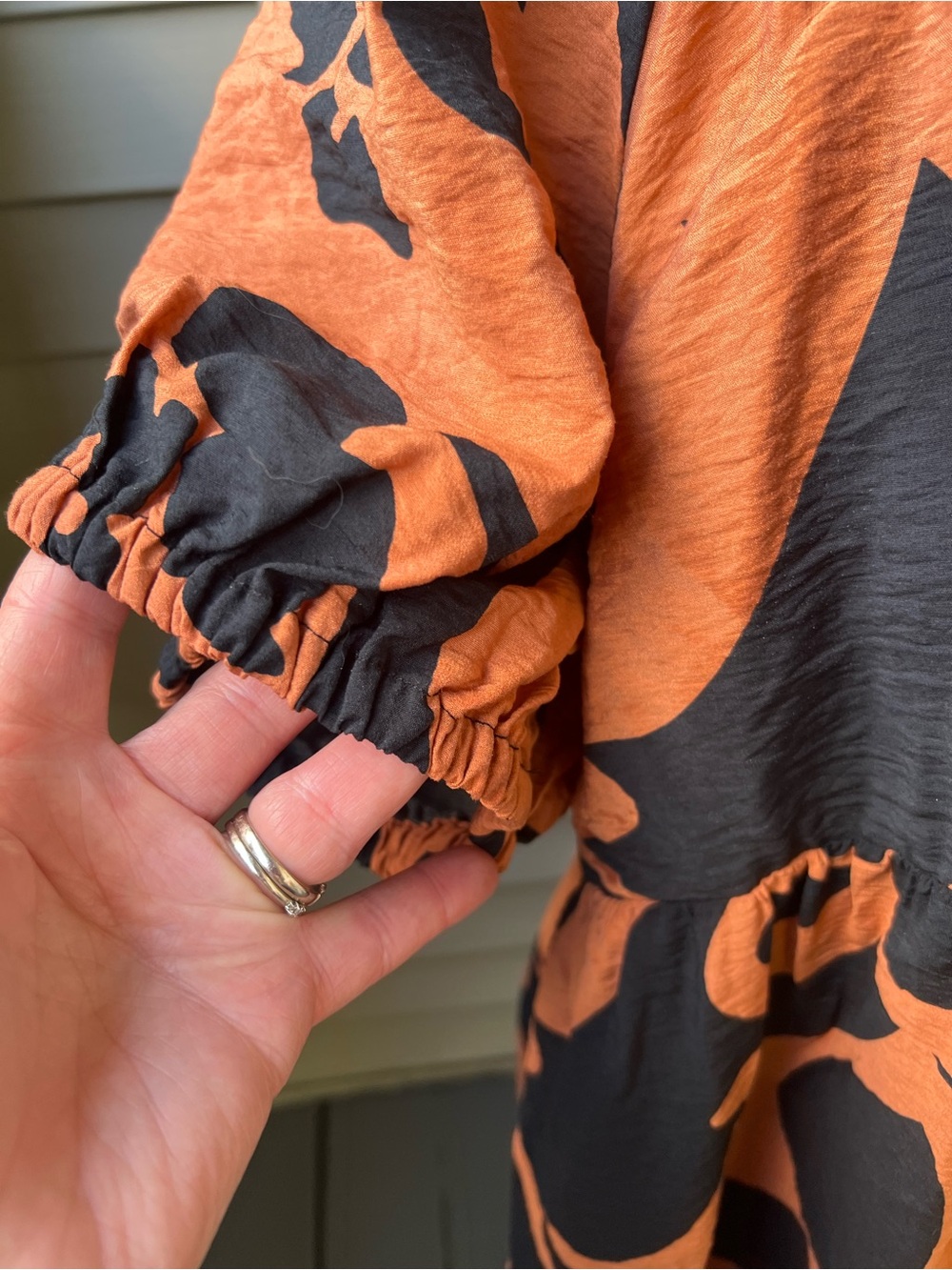 Nine West-Black and Orange Floral Babydoll Dress - Picture 2 of 9